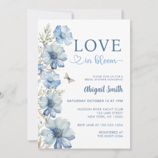 LIEBE IM BLUE BLUE FLORAL BRAUTPARTY EINLADUNG (Vorderseite)