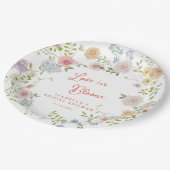 Liebe im Blumengarten Brautparty Pappteller (Schrägansicht)
