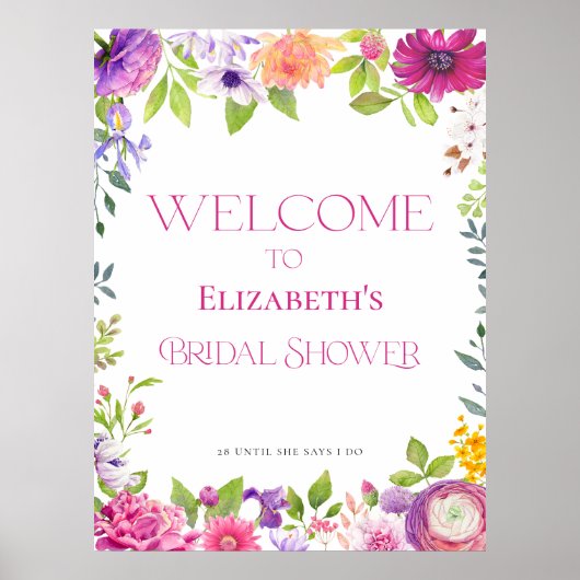 Liebe im Blumenmuster Brautparty Begrüßungszeichen Poster (Vorne)