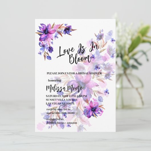 Liebe im Blut Lebende Lila Blume in rosa Lavendel Einladung (Stehend Vorderseite)