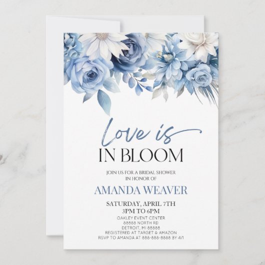 Liebe im blutblauen Blume Brautparty Einladung (Vorderseite)