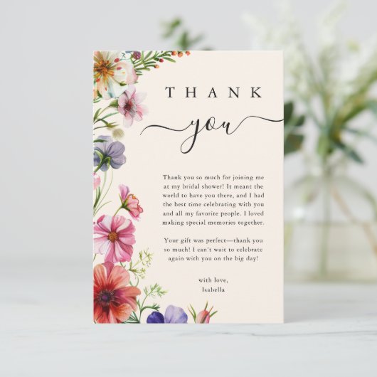 Liebe im blutblütenblühenden Brautparty der Wildbl Dankeskarte (Stehend Vorderseite)