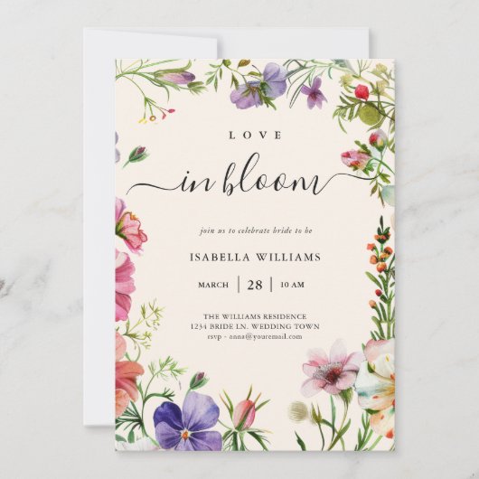 Liebe im blutblütenblühenden Brautparty der Wildbl Einladung (Vorderseite)