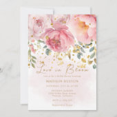 Liebe im blutblütenrosa goldblütendes Brautparty Einladung (Vorderseite)