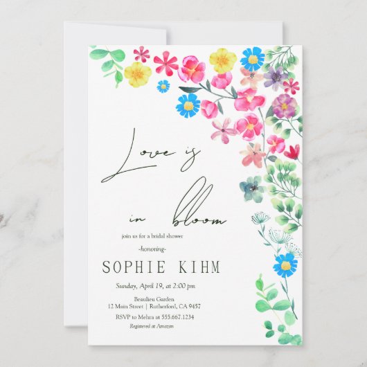 Liebe im blutfloralen Brautparty Einladung (Vorderseite)