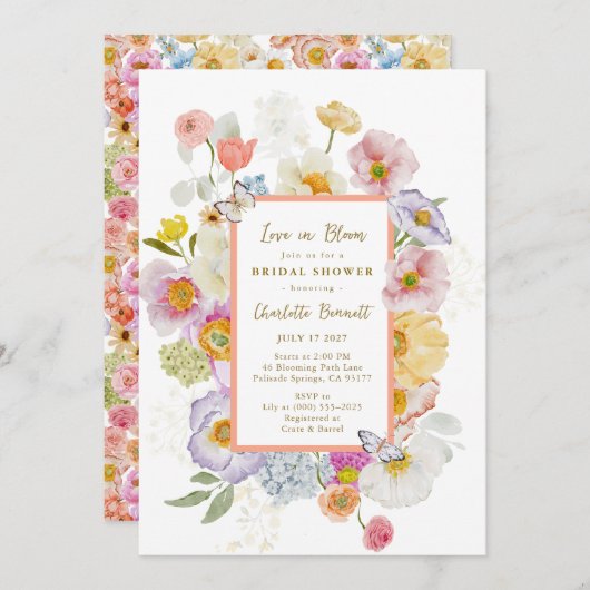 Liebe im blutfloralen Schmetterling-Brautparty Einladung (Vorne/Hinten)