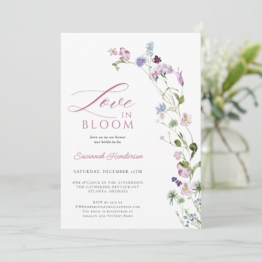Liebe im blutleeren Wildblume Brautparty Einladung (Stehend Vorderseite)