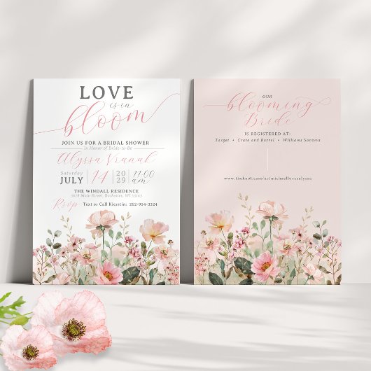 Liebe im blutrosa Wildblume Garten Brautparty Einladung