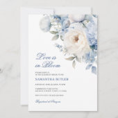 Liebe im Brautparty Blauer Blumen Einladung (Vorderseite)