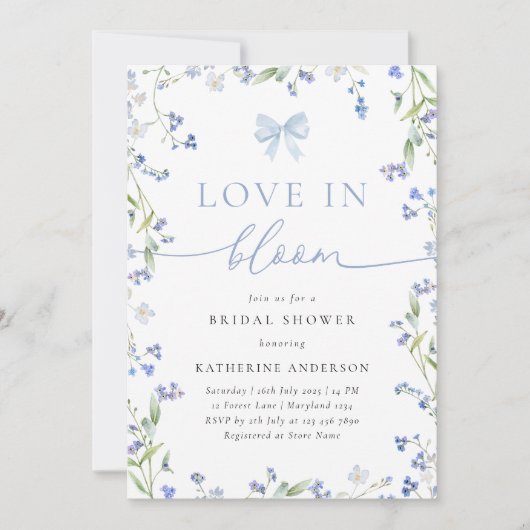 Liebe im Brautparty Blauer Wildblume Einladung (Vorderseite)