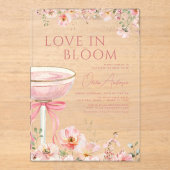Liebe im Brautparty Bloom Champagne Pink Bow Acryleinladungen (Vorderseite)