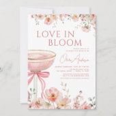 Liebe im Brautparty Bloom Champagne Pink Bow Einladung (Vorderseite)