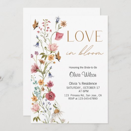 Liebe im Brautparty Bloom Einladung (Vorne/Hinten)