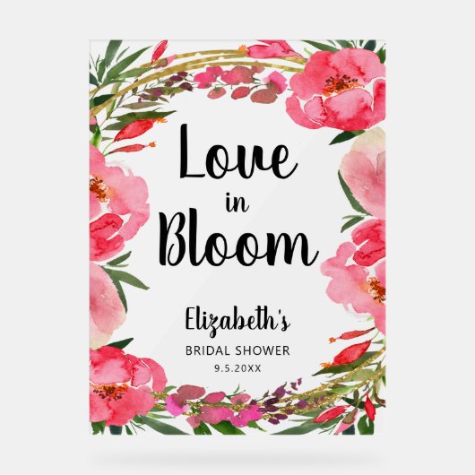 Liebe im Brautparty "Bloom Pink Blume" Acrylschild (Vorderseite)