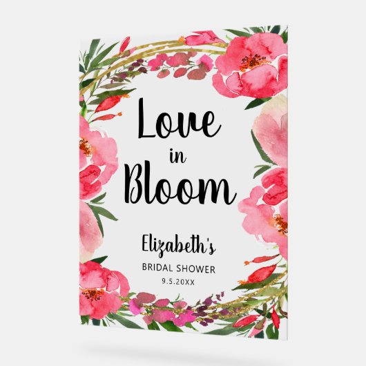 Liebe im Brautparty "Bloom Pink Blume" Acrylschild (Winkel)