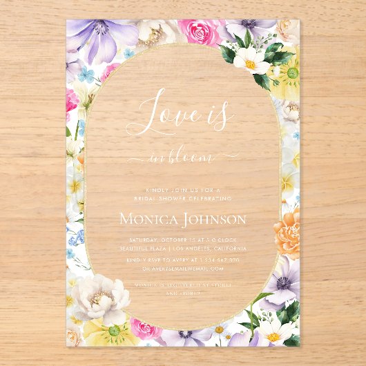 Liebe im Brautparty Bloom Transparent Garden Acryleinladungen (Vorderseite)