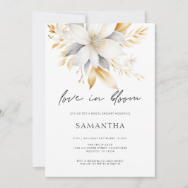 Liebe im Brautparty "Bloom White Gold Florals" Einladung