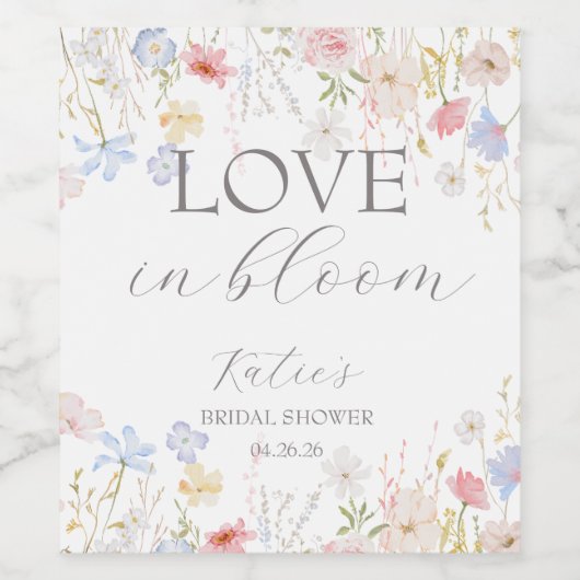 Liebe im Brautparty Blume Bar-Zeichen Weinetikett (Einzelnes Label)