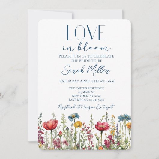 Liebe im Brautparty Wasserfarbe Wildblume Einladung (Vorderseite)