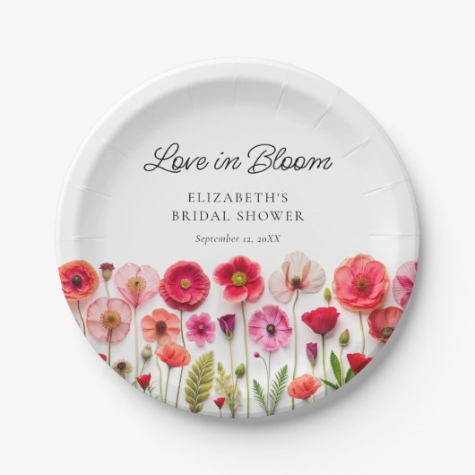 Liebe im Brautparty Wildblume Pappteller (Vorderseite)