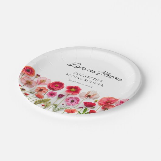 Liebe im Brautparty Wildblume Pappteller (Schrägansicht)