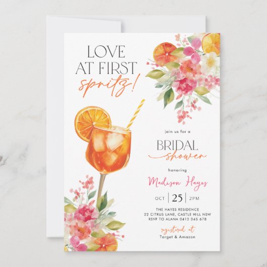 Liebe im ersten Spritz Brautparty Citrus Aperol Einladung (Vorderseite)