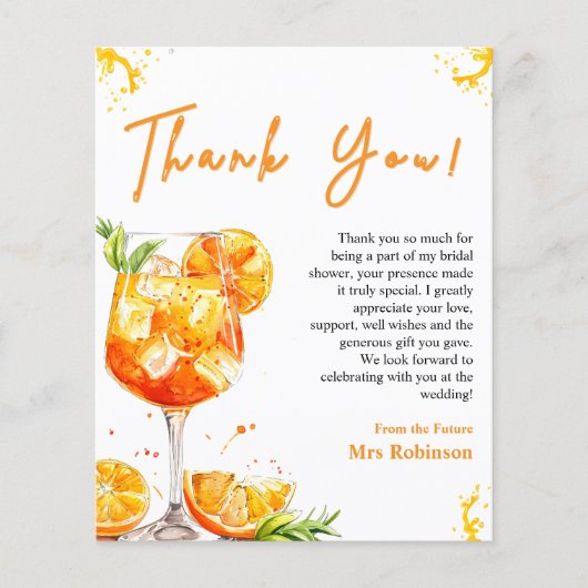 Liebe im ersten Spritz-Brautparty Dankeschön-Card (Vorderseite)