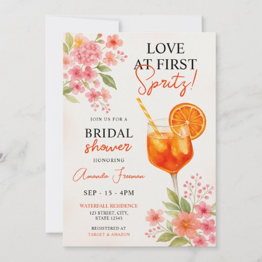 Liebe im ersten Spritz-Brautparty Einladung (Vorderseite)