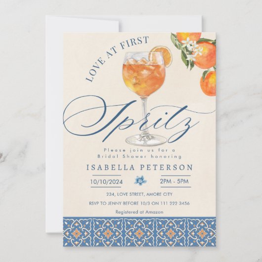 Liebe im ersten Spritz-Brautparty Einladung (Vorderseite)