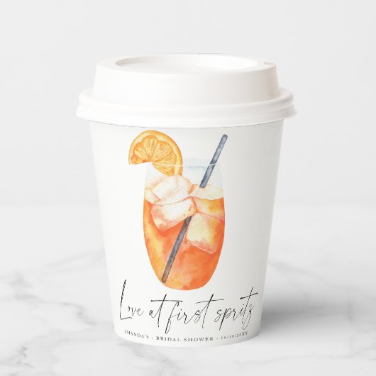 Liebe im ersten Spritz-Brautparty Pappbecher (Vorderseite)