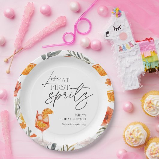Liebe im ersten Spritz-Brautparty Pappteller (Party)