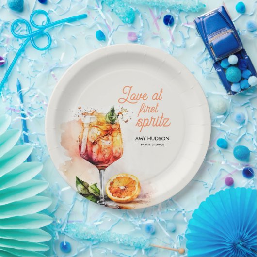Liebe im ersten Spritz-Brautparty Pappteller (Party)