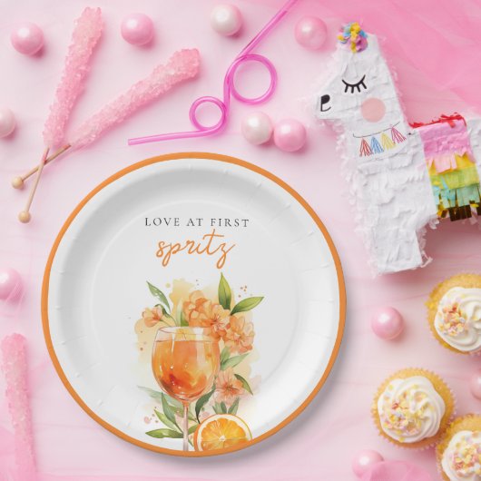 Liebe im ersten Spritz-Brautparty Pappteller (Party)