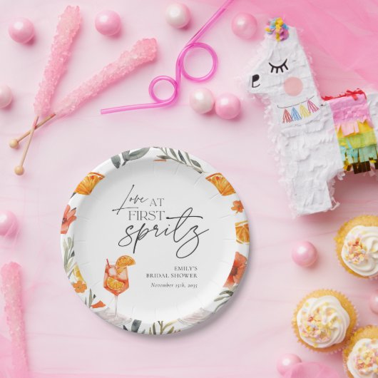 Liebe im ersten Spritz-Brautparty Pappteller (Party)