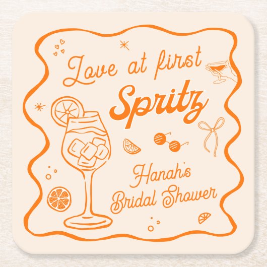Liebe im ersten Spritz-Brautparty Rechteckiger Pappuntersetzer (Vorderseite)