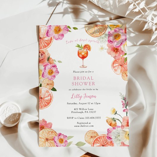 Liebe im ersten Spritz Bright Citrus Brautparty Einladung