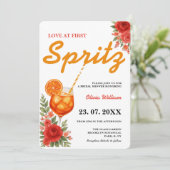 Liebe im ersten Spritz Citrus Orange Brautparty Einladung (Stehend Vorderseite)
