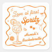 Liebe im ersten Spritz-Junggeselinnen-Abschied Quadratischer Aufkleber (Vorderseite)