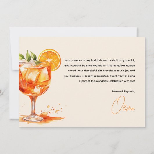 Liebe im ersten Spritz Orange Brautparty Dankeskarte (Rückseite)