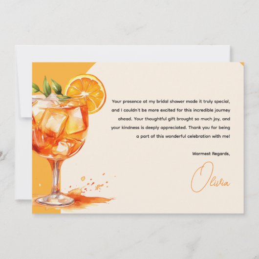 Liebe im ersten Spritz Orange Brautparty Dankeskarte (Rückseite)