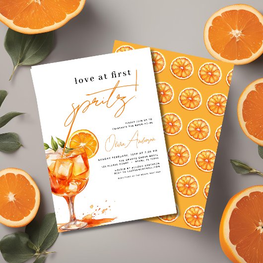 Liebe im ersten Spritz Orange Brautparty Einladung