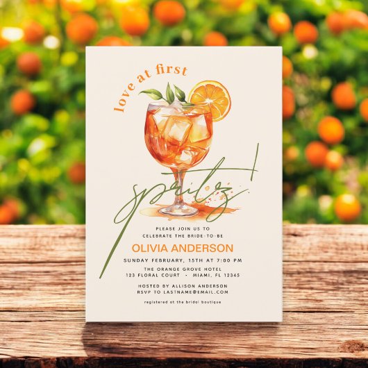 Liebe im ersten Spritz Orange Brautparty Einladung