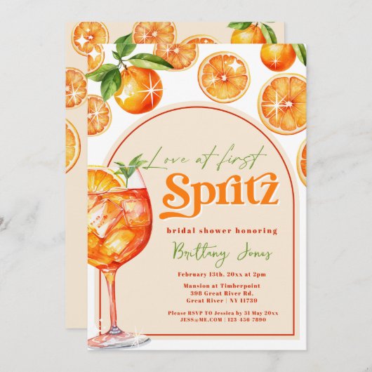 Liebe im ersten Spritz Orange Groovy Brautparty Einladung (Vorne/Hinten)