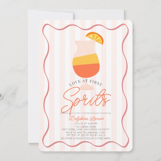 Liebe im ersten Spritz Retro Stripe Brautparty Einladung (Vorderseite)