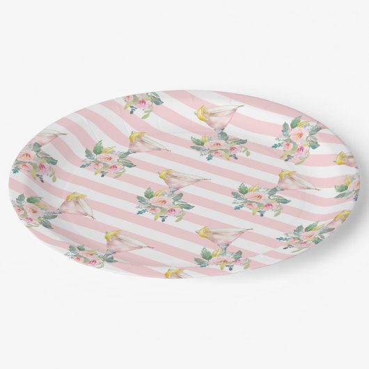 Liebe im First Sip Bright Cocktail Brautparty Pappteller (Schrägansicht)