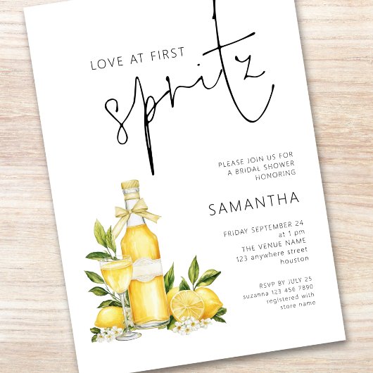 Liebe im First Spritz Limoncello Brautparty Einladung