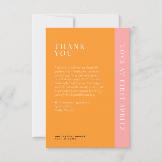 Liebe im First Spritz Modernes Brautparty Dankeskarte (Vorderseite)