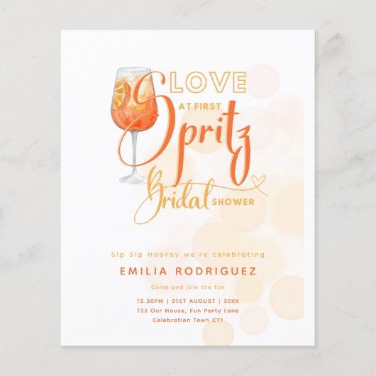 Liebe im First SPRITZ Modernes Orange Brautparty (Vorderseite)