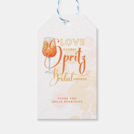 Liebe im First SPRITZ Modernes Orange Brautparty Geschenkanhänger