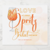 Liebe im First SPRITZ Modernes Orange Brautparty Schaumweinetikett (Einzelnes Label)